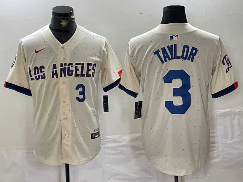 Men%27s Los Angeles Dodgers #3 Chris Taylor Number Cream 2024 City Connect Limited Stitched Jerseys->los angeles dodgers->MLB Jersey